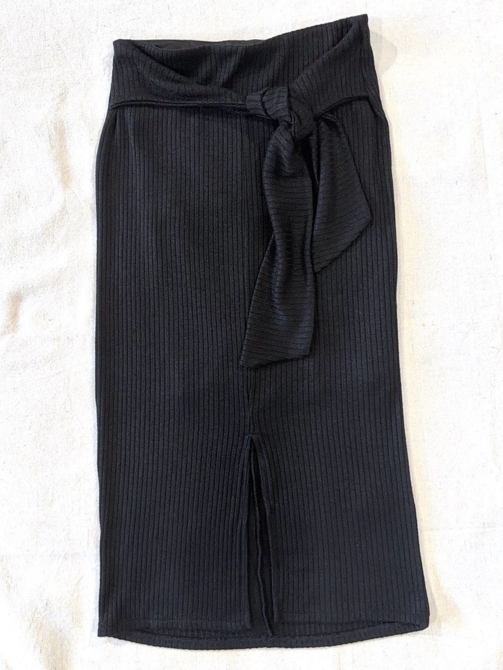 Banana Republic Black Ribbed Tie-Waist Pencil Midi Skirt
